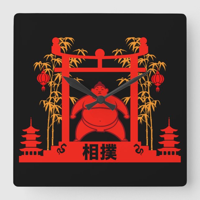 Sumo Wrestler Fyrkantig Klocka (Framsida)