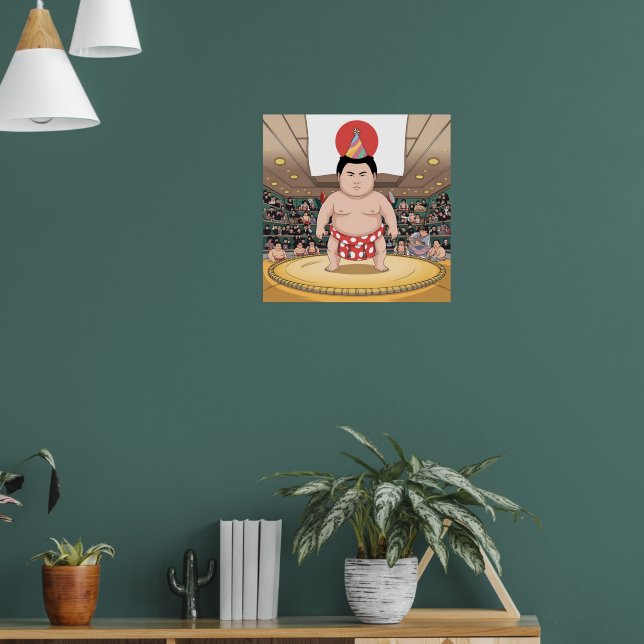 Sumo wrestler i dohy japanese flagga poster (Vardagsrum 1)