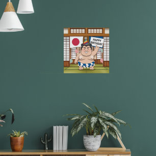 Sumo wrestler i dohy japanese flagga poster