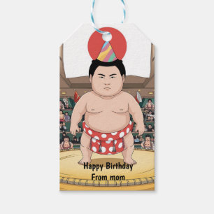 Sumo wrestler i dohy japanese flagga presentetikett