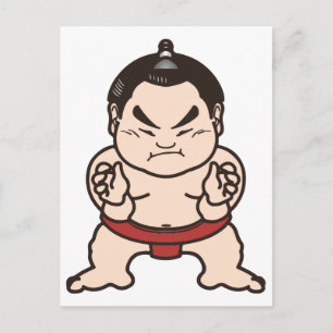 Sumo Wrestler Tecknad Japan Japansk Wrestling Vykort