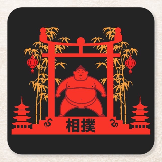 Sumo Wrestler Underlägg Papper Kvadrat (Framsidan)