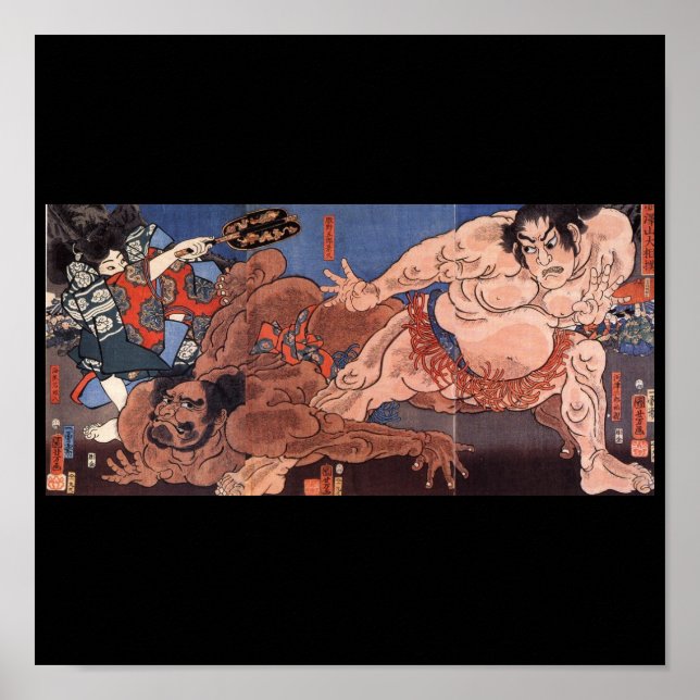 Sumo Wrestlers, Japansk färgning c. 1 800 Poster (Framsidan)