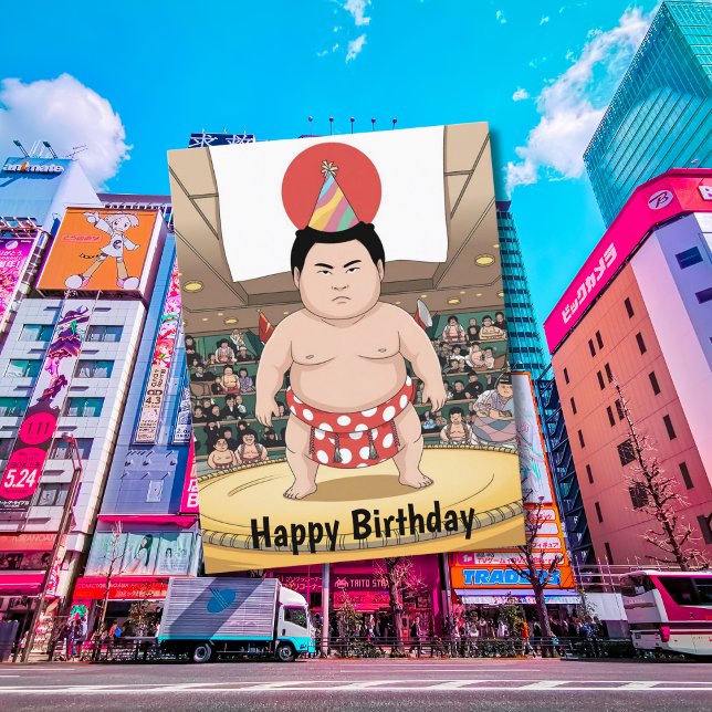 Sumobrottare i dohy japansk flagga vykort (Skapare uppladdad)