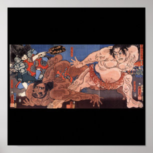 Sumobrottare, japanskt måla C. 1800's Poster