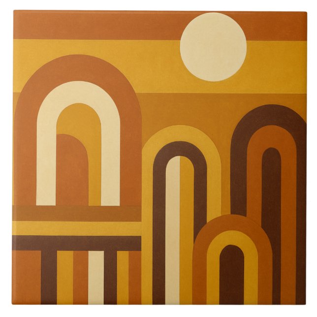 Sun and Arches Mid Century Modern Geometric Design Kakelplatta (Framsidan)