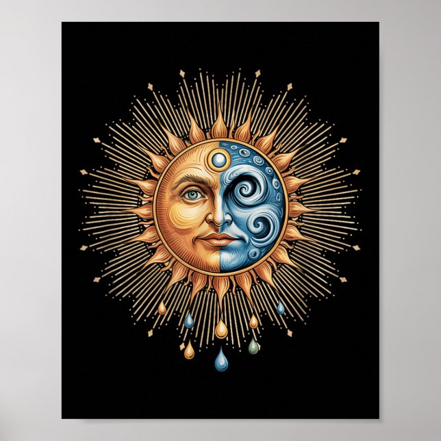 Sun And Moon Celestial Boho Mystical Hipe 90s  Poster (Framsidan)
