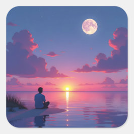 Sun and moon fyrkantigt klistermärke