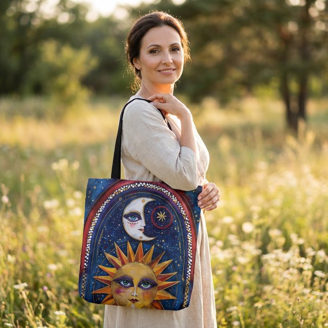 Sun and Moon Tote Bag with Vibrant Celestial Art Tygkasse (Skapare uppladdad)