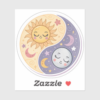 Sun and Moon Yin Yang | Cute Celestial Balance Aes Klistermärken
