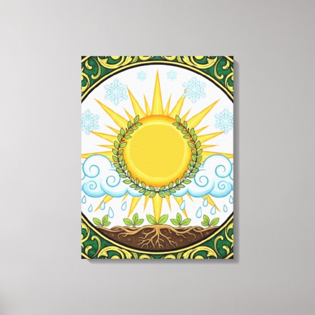 Sun and Rain Nature Cycle Botanical Emblem ART Canvastryck (Framsida)