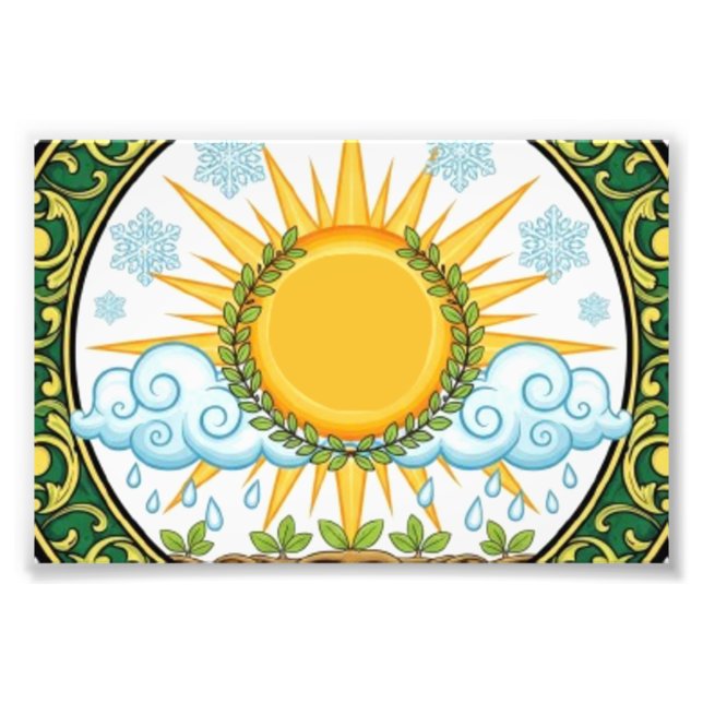 Sun and Rain Nature Cycle Botanical Emblem ART Fototryck (Framsidan)