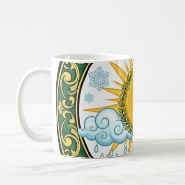 Sun and Rain Nature Cycle Botanical Emblem ART Kaffemugg (Vänster)