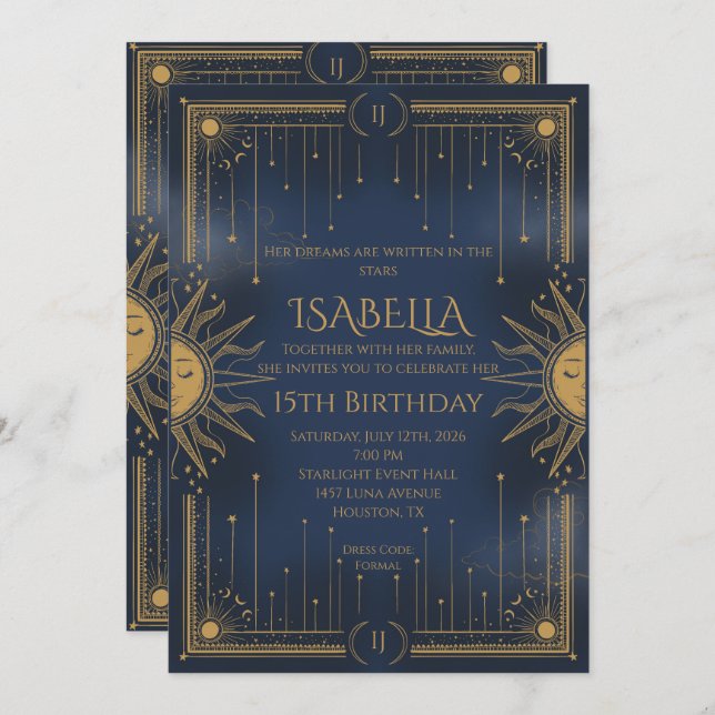 sun and stars inbjudningar (Fram/baksida)