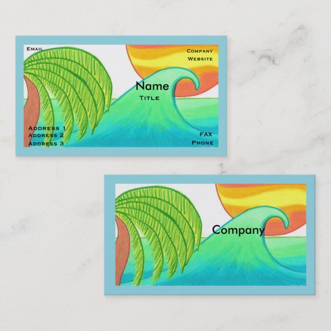 Sun and Surf Business Card Template Visitkort (Fram/baksida)