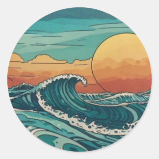 Sun And Surf Japanese Art Runt Klistermärke