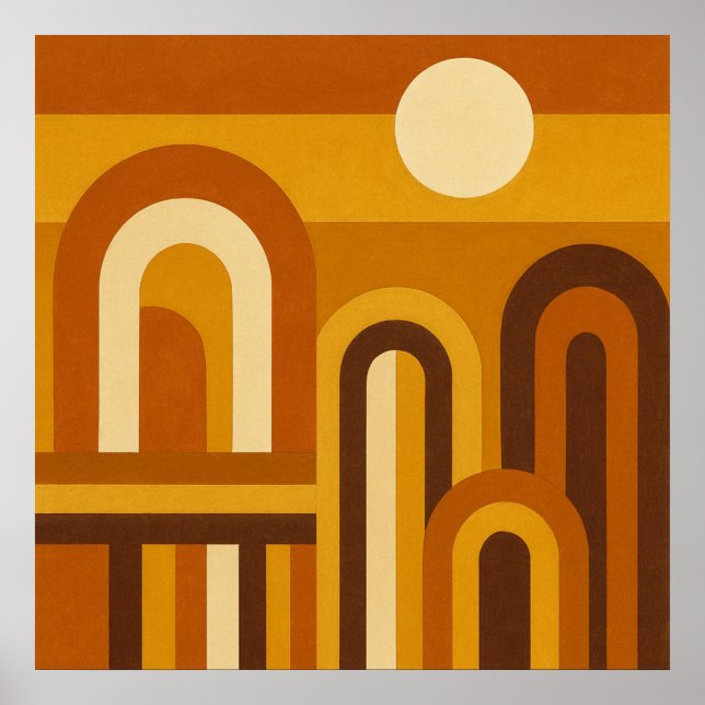 Sun & Arches Mid Century Modern Geometric Design Poster (Framsidan)