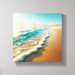 Sun-Drenched Golden Beach with Thick White Seafoam Canvastryck