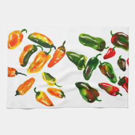 Sun-Drenched Peppers Watercolor Botanical Kitchen  Kökshandduk