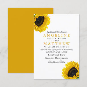 Sun Flower Blommigt Elegant Watercolor Bröllop Inbjudningar