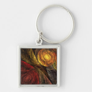 Sun Flower Blommigt Modern Abstrakt Art Mönster Fyrkantig Silverfärgad Nyckelring