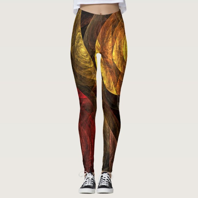 Sun Flower Blommigt Modern Abstrakt Art Mönster Leggings (Framsida)