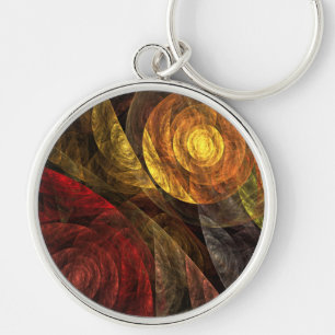 Sun Flower Blommigt Modern Abstrakt Art Mönster Rund Silverfärgad Nyckelring