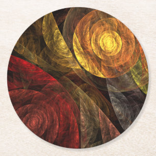 Sun Flower Blommigt Modern Abstrakt Art Mönster Underlägg Papper Rund