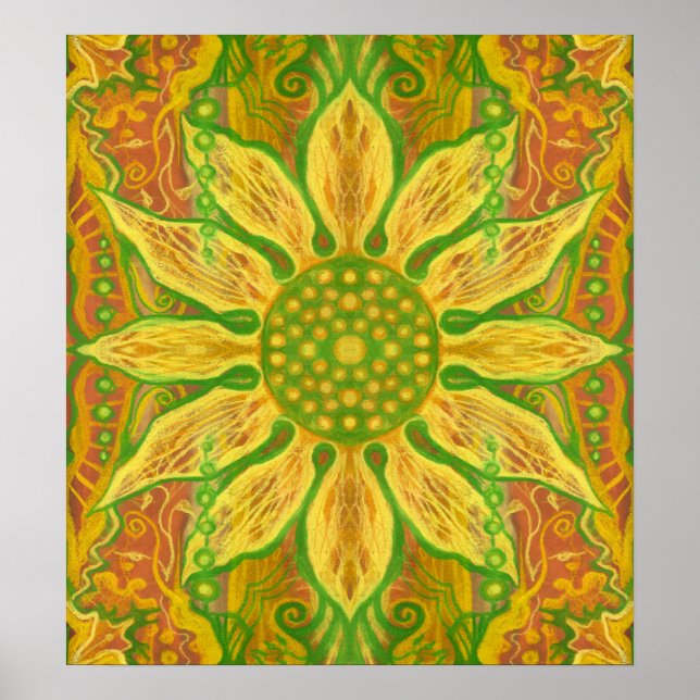 Sun Flower Bohemian Blommigt Helianthus Solros Poster (Framsidan)