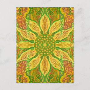 Sun Flower Bohemian Blommigt Helianthus Solros Vykort