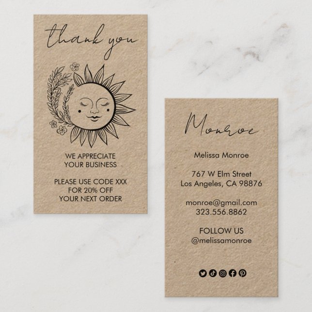 Sun Flower Boho Chic Elegant Social Icons Rabatt Visitkort (Fram/baksida)