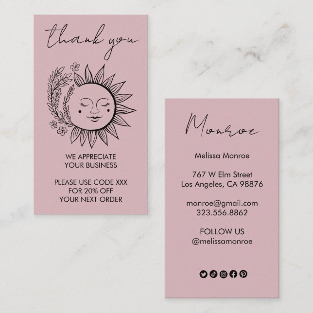 Sun Flower Boho Chic Elegant Social Icons Rabatt Visitkort (Fram/baksida)