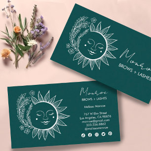 Sun Flower Boho Line Art Elegant Grönt Social Icon Visitkort