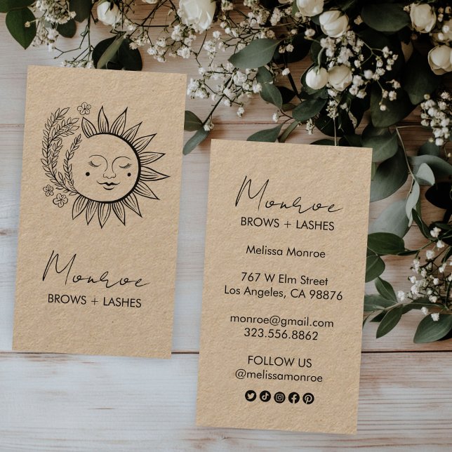 Sun Flower Boho Line Art Elegant KRAFT Social Icon Visitkort (Sun Flower Boho Line Art Elegant KRAFT Social Icon Business Card
)