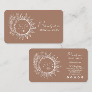 Sun Flower Boho Line Art Elegant Mocha Social Icon Visitkort