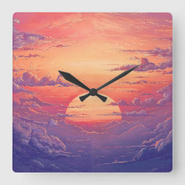 Sun Horizon - Vibrant Painterly Illustration Style Fyrkantig Klocka