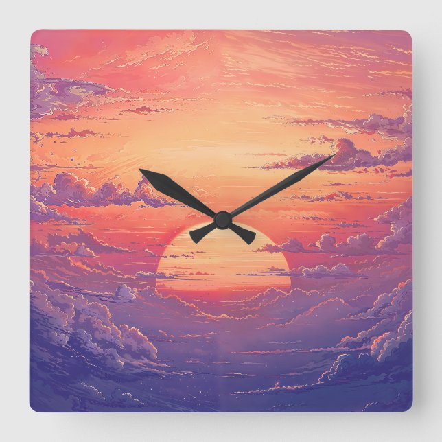 Sun Horizon - Vibrant Painterly Illustration Style Fyrkantig Klocka (Framsida)