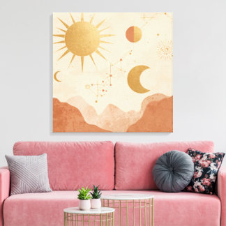 Sun Moon and Stars Wall Art – Celestial Boho Decor Canvastryck