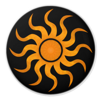 Sun On Black Decorative Ceramic Knob  Knopp