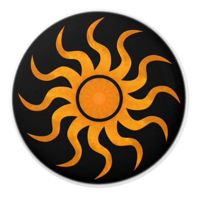 Sun On Black Decorative Ceramic Knob  Knopp (Framsidan)