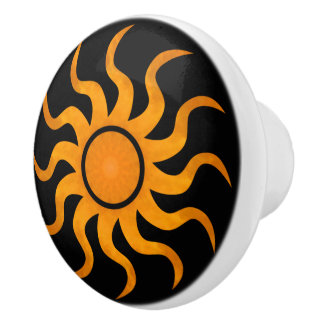 Sun On Black Decorative Ceramic Knob Knopp