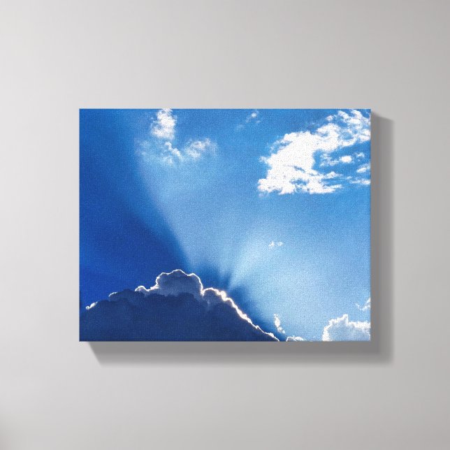 Sun Rays Wall Art Blue Sky Minimalist Clouds Canvastryck (Framsida)