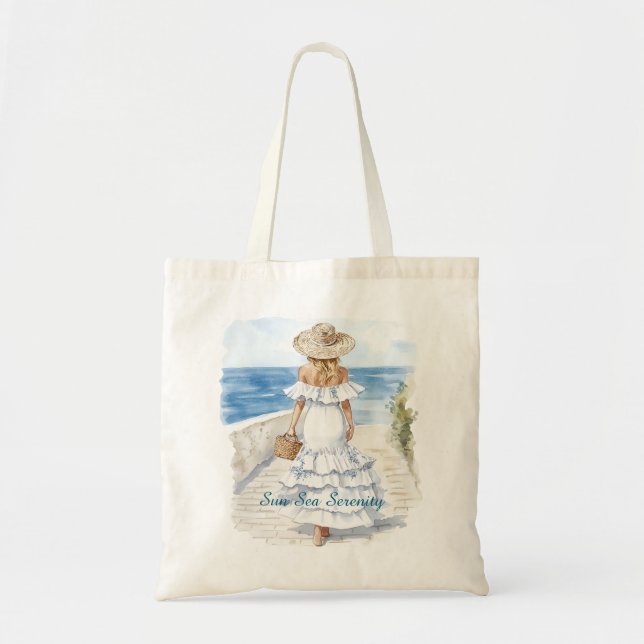 Sun Sea Serenity Ocean View Blond White Dress Tygkasse (Framsidan)