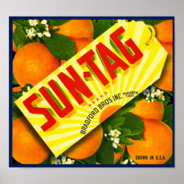 Sun-Tag Märke Orange Frukt Trälåda Etikett Poster
