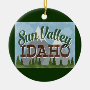 Sun Valley Idaho roliga Retro snöig berg Julgransprydnad Keramik
