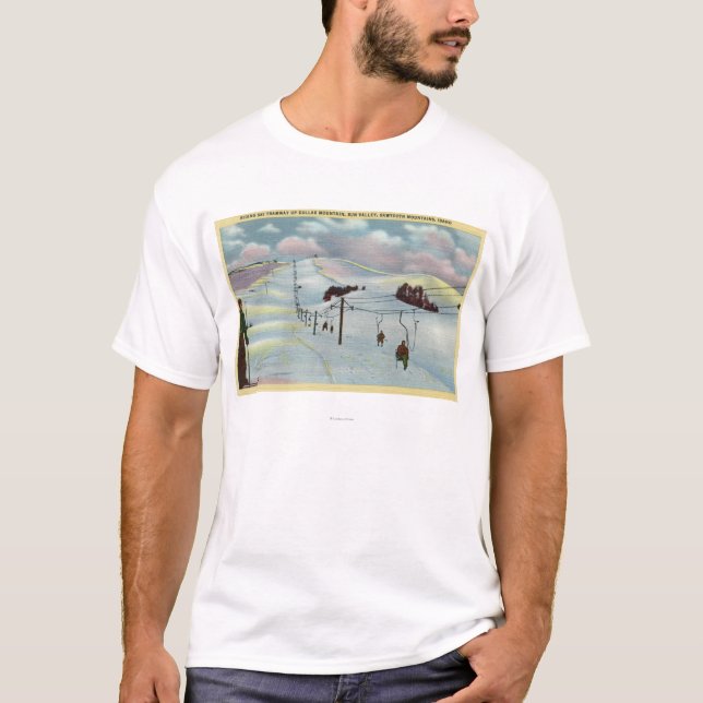 Sun Valley legitimation - Sawtooth Mnts. Att rida T-shirt (Framsida)