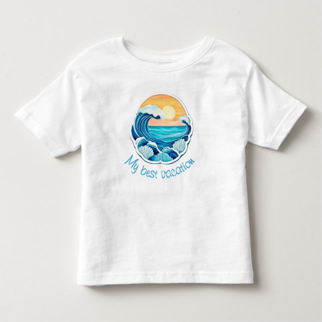 Sun, waves, shell t shirt (Framsida)
