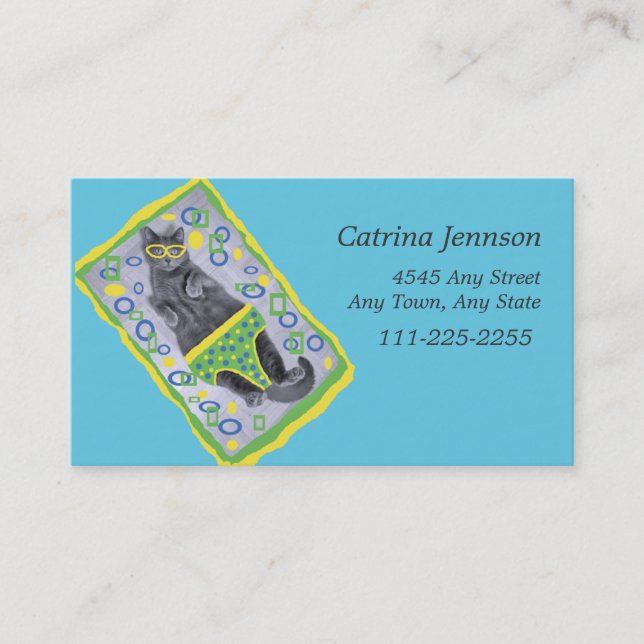 Sunbad Cat i Affärskortet Trunks Visitkort (Framsida)