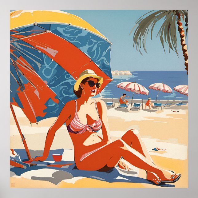 Sunbad på Riviera Print Poster (Framsidan)