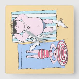 Sunbathers i Beach Hand plockade Art Fyrkantig Klocka
